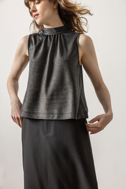 Sparkle Sleeveless Mock Neck- Black Sparkle