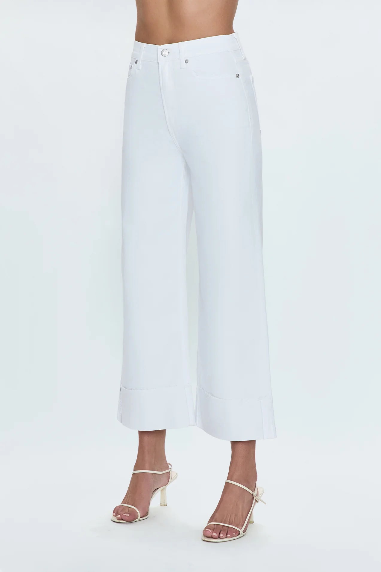 Lana Crop W/ Cuff High Rise Ultra Wide Leg - White