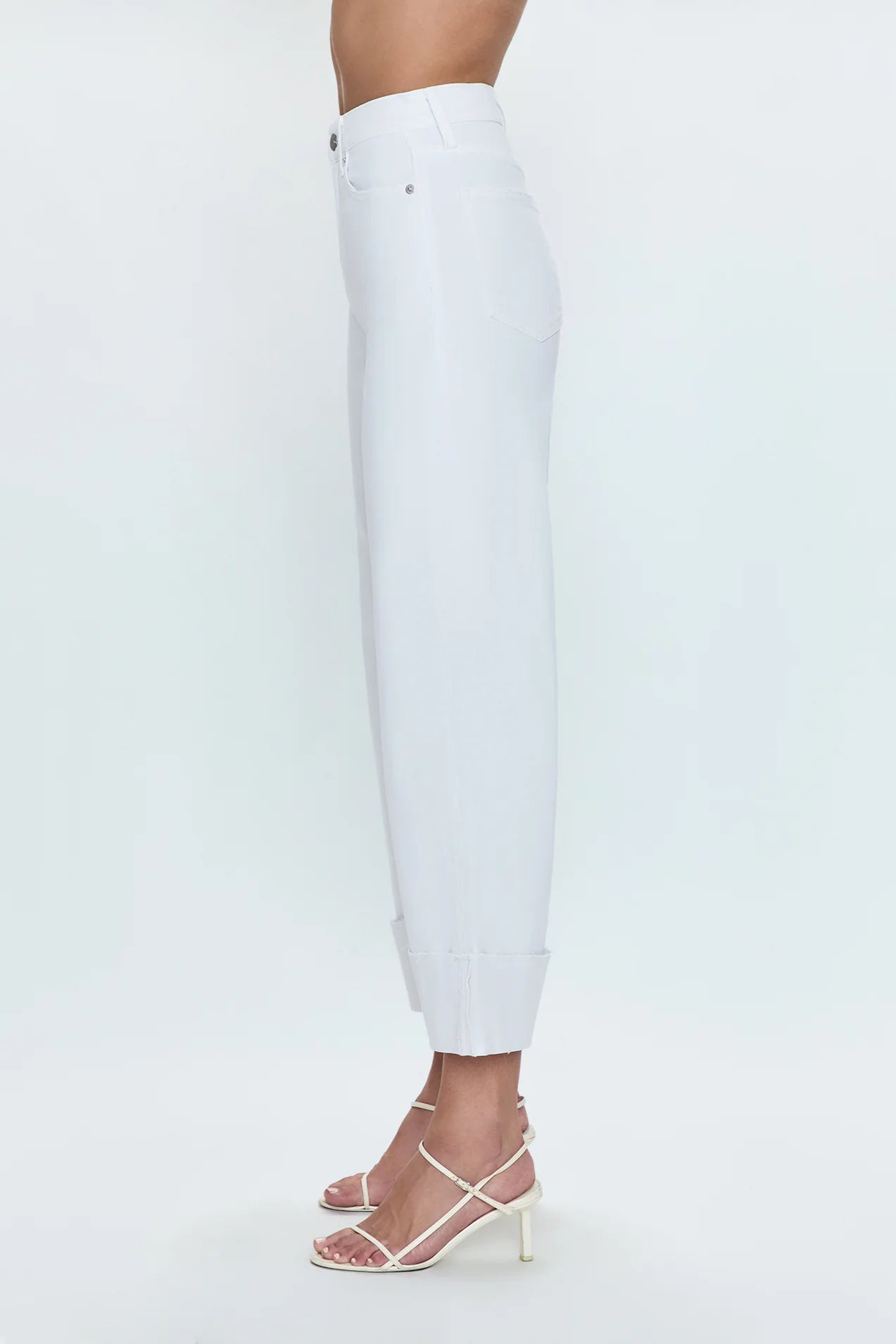 Lana Crop W/ Cuff High Rise Ultra Wide Leg - White