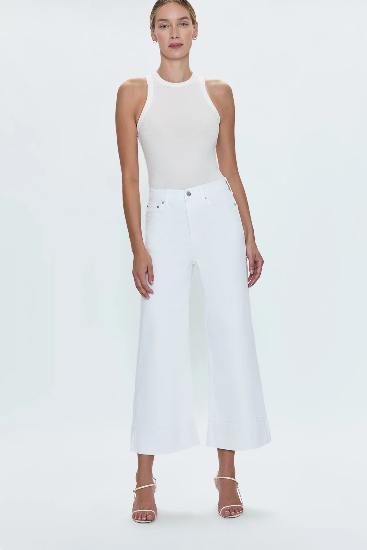 Lana Crop W/ Cuff High Rise Ultra Wide Leg - White