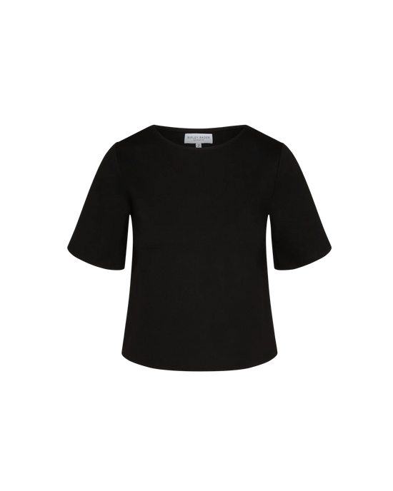 Ponte Knit Short Sleeve Top Extended - Black