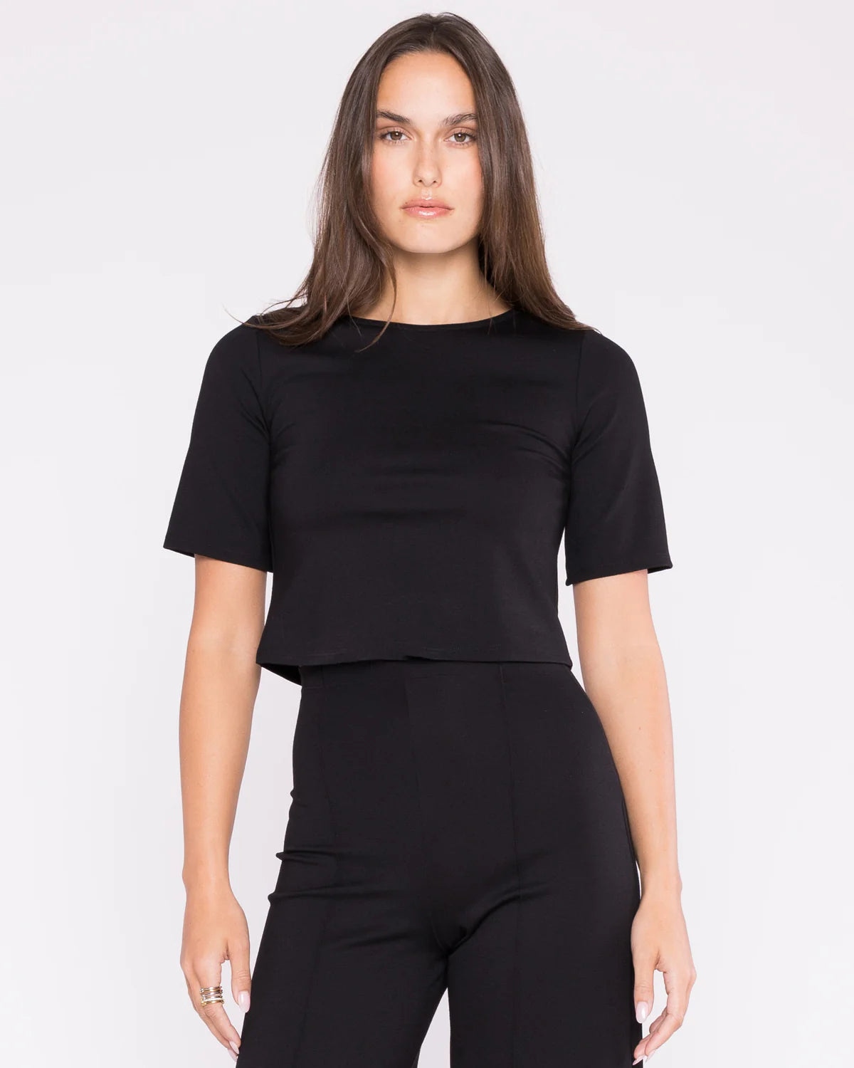 Ponte Knit Short Sleeve Top - Black