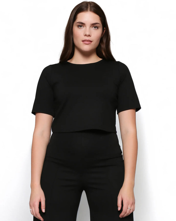 Ponte Knit Short Sleeve Top - Black