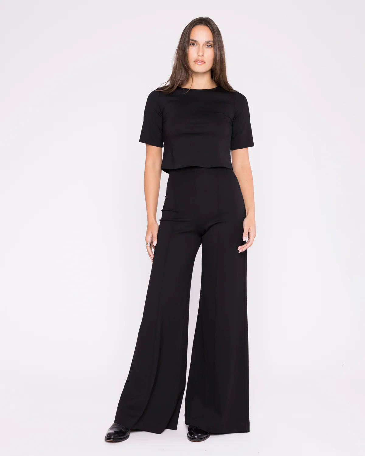 Ponte Knit Wide Leg Pant - Black