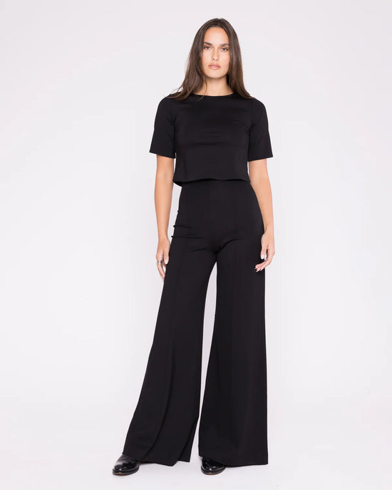 Ponte Knit Wide Leg Pant - Black