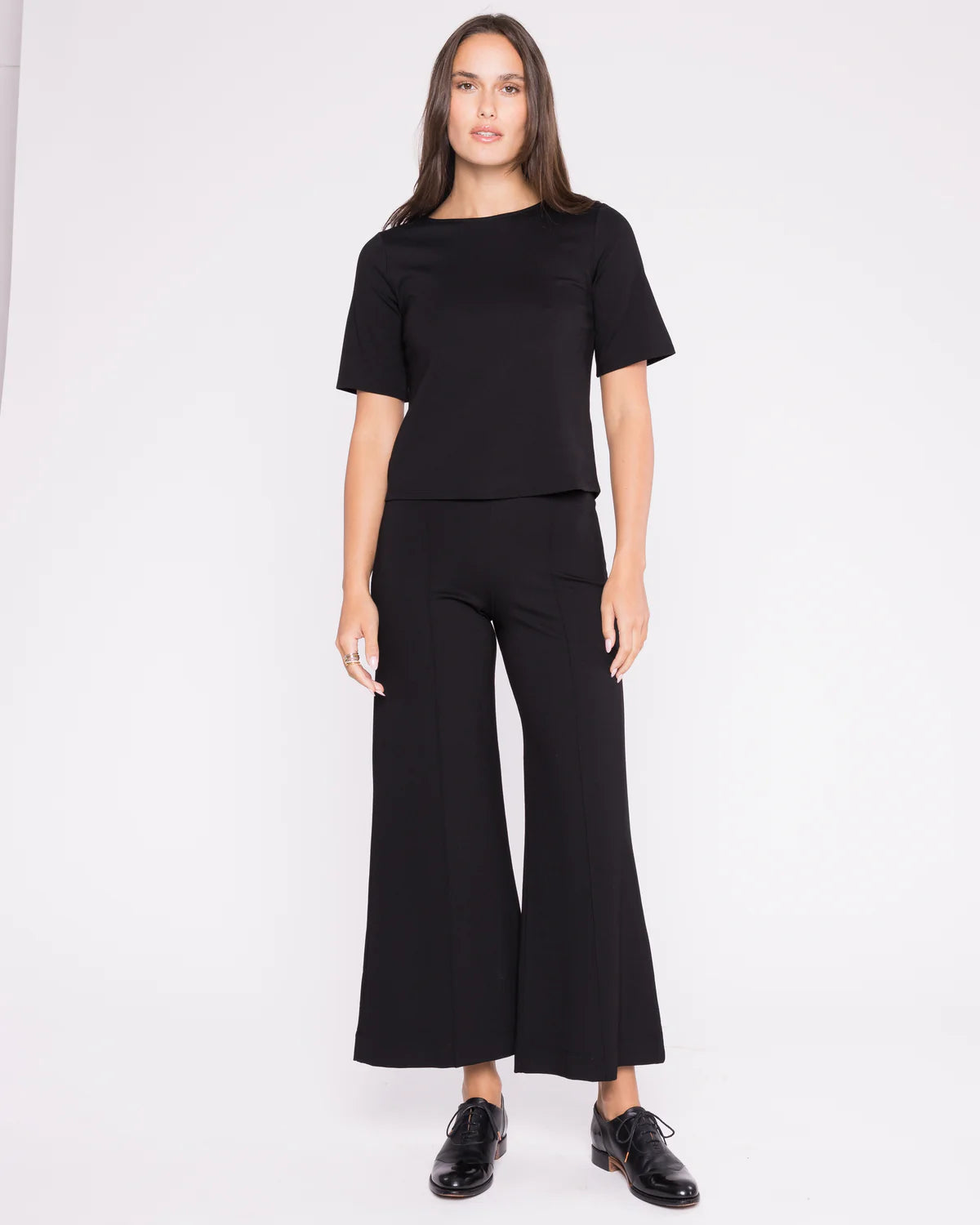 Ponte Knit Wide Leg Pant Cropped - Black