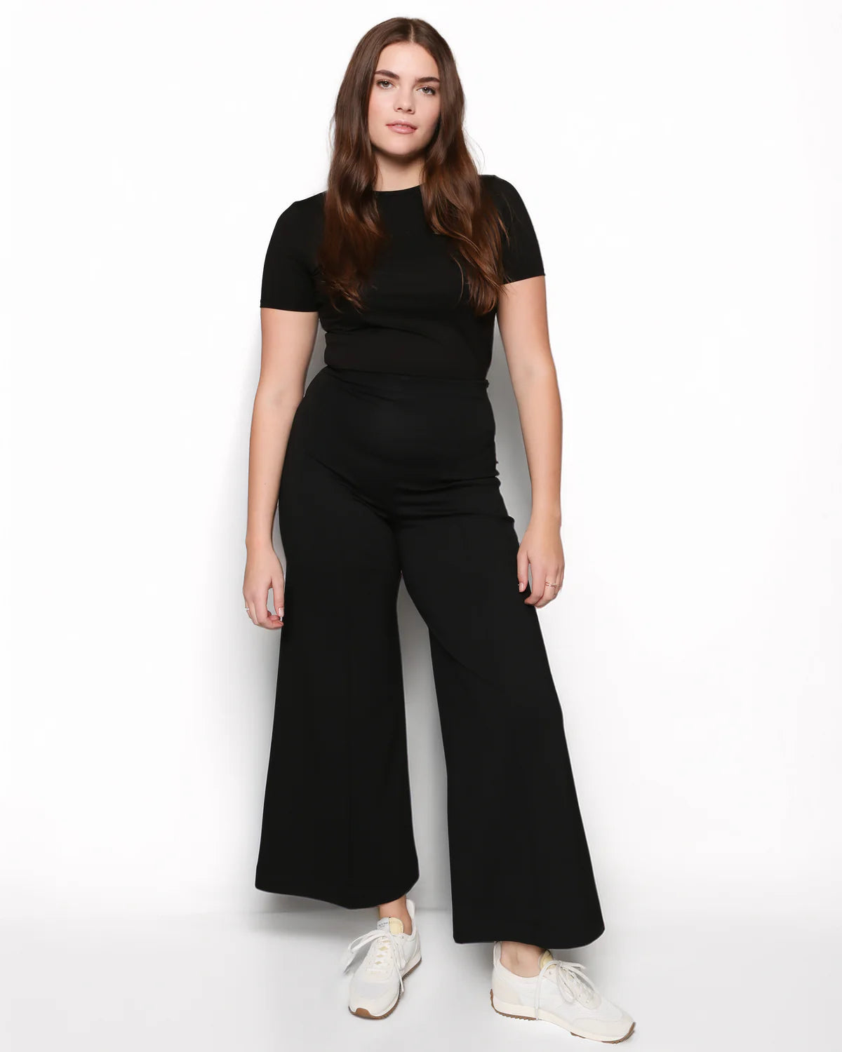 Ponte Knit Wide Leg Pant Cropped - Black