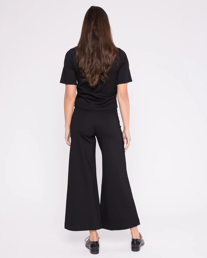 Ponte Knit Wide Leg Pant Cropped - Black