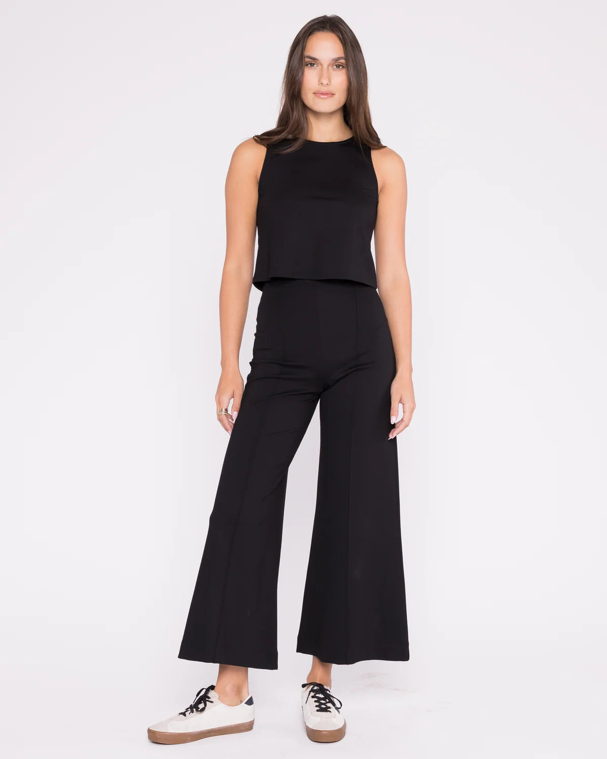 Ponte Knit Wide Leg Pant Cropped - Black