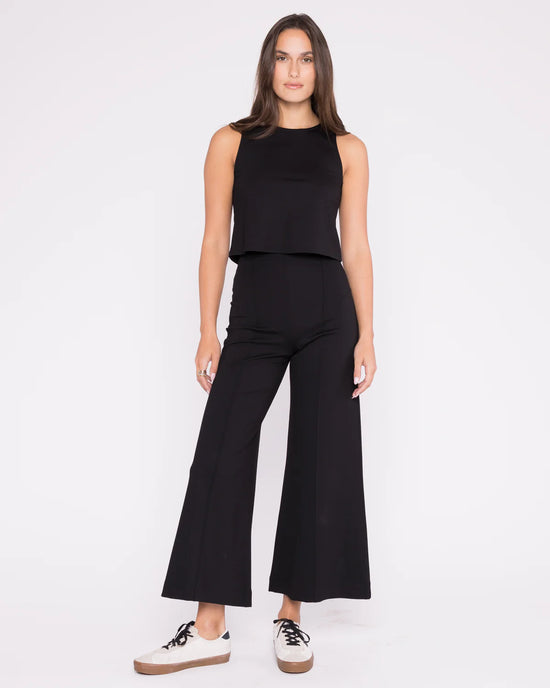 Ponte Knit Wide Leg Pant Cropped - Black