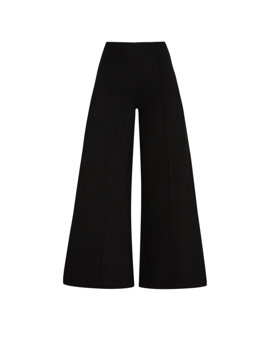 Ponte Knit Wide Leg Pant Cropped - Black