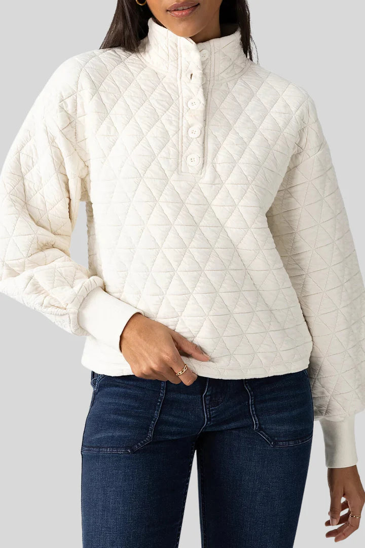 SANCTUARY Quilted Button Up Popover - Chalk