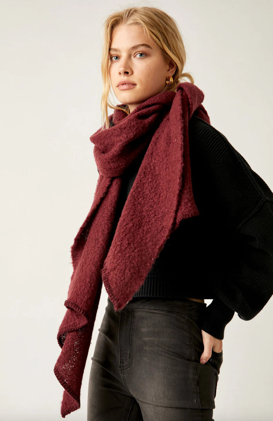 FREE PEOPLE Rangeley Recycled Scarf - Pinot Noir