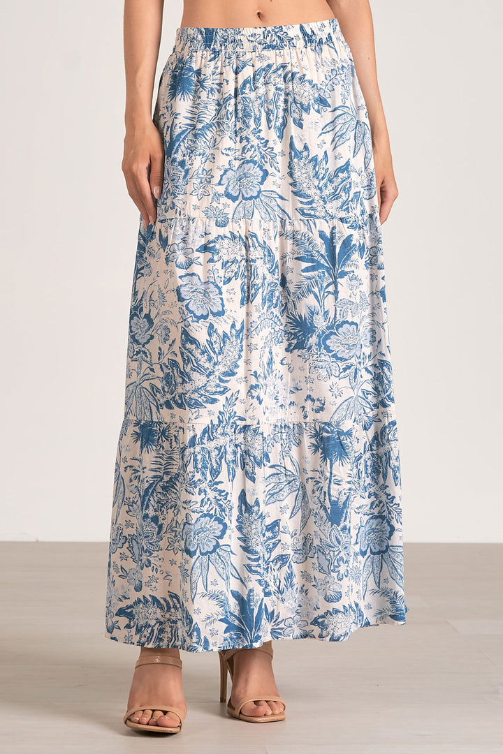 Maxi Tiered Skirt - Blue Leafy Floral