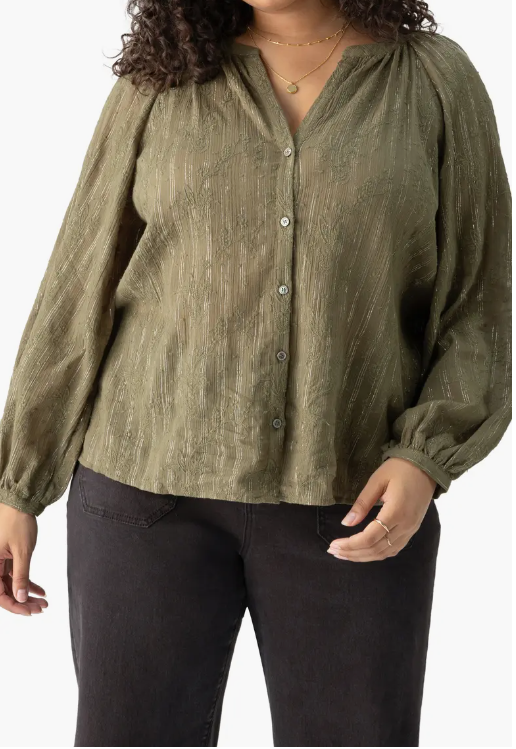 SANCTUARY Shimmer Blouse - Burnt Olive