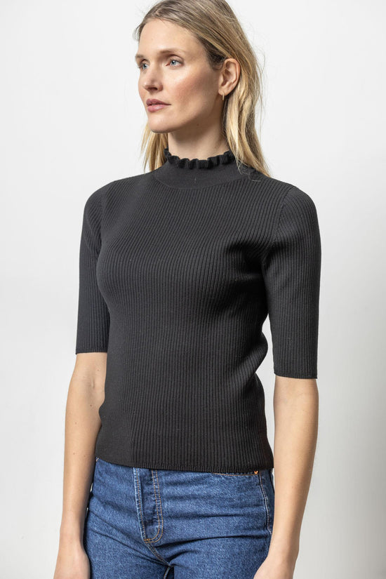 Ruffle Mock Neck Sweater - Black