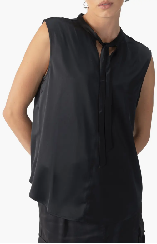 Tie Neck Satin Shell - Black