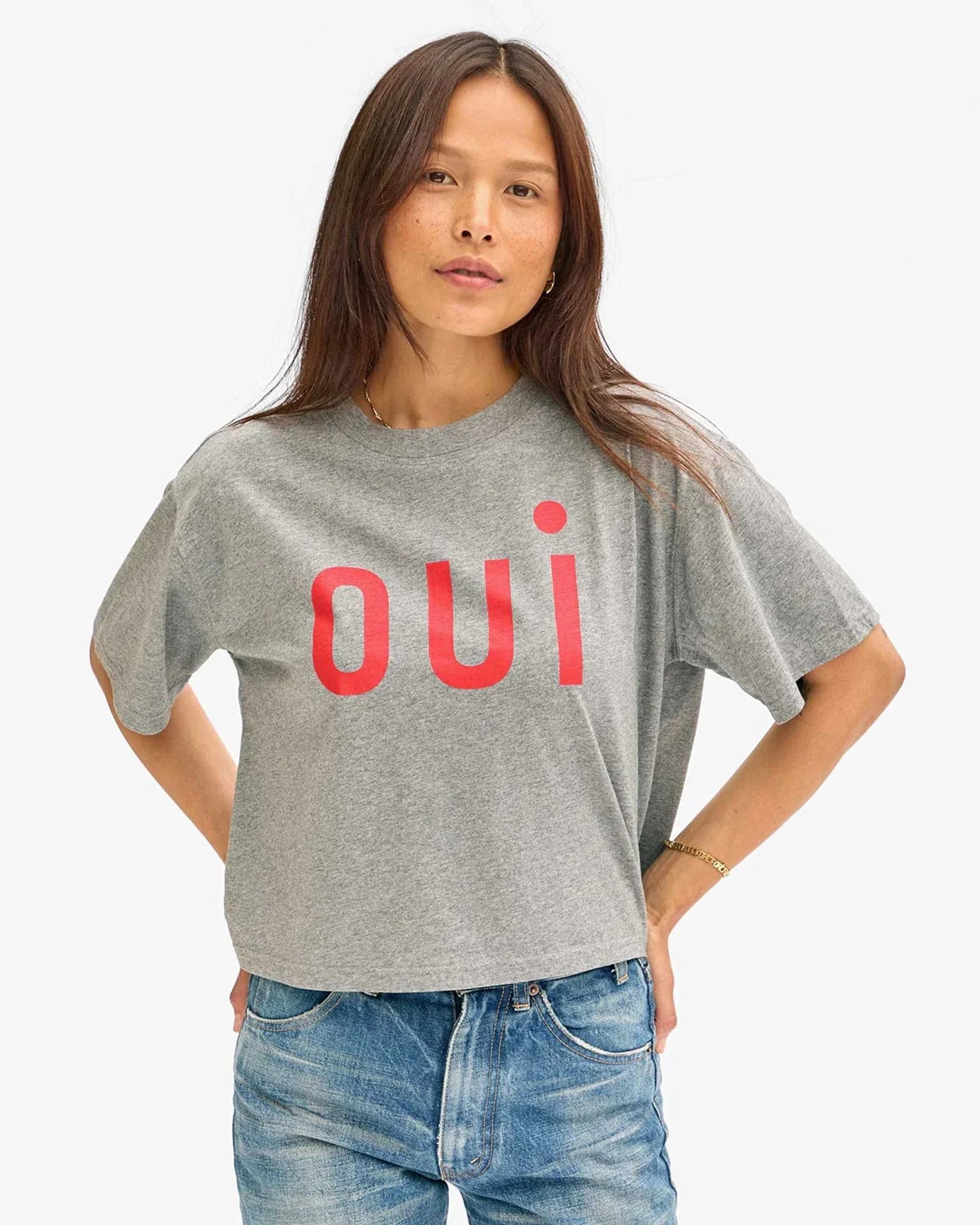 CLARE V. Classic Tee - Oui (Grey Melange)