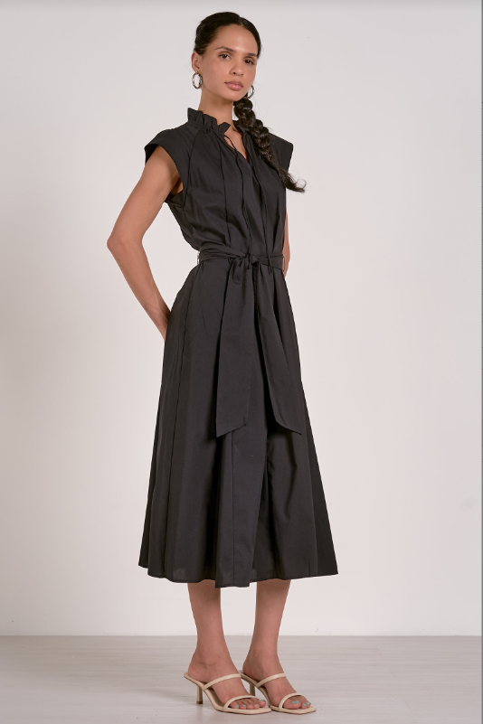 ELAN Maxi Cap Sleeve Dress- Black