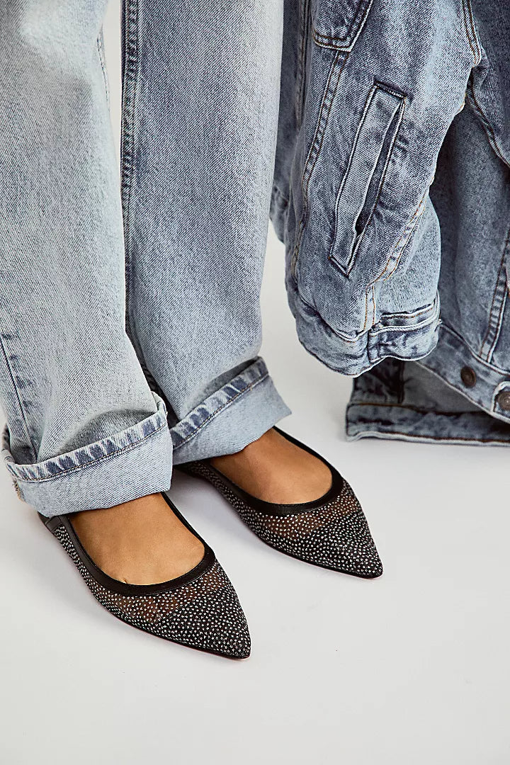 FREE PEOPLE Sheer Glitter Jules Flat - Black