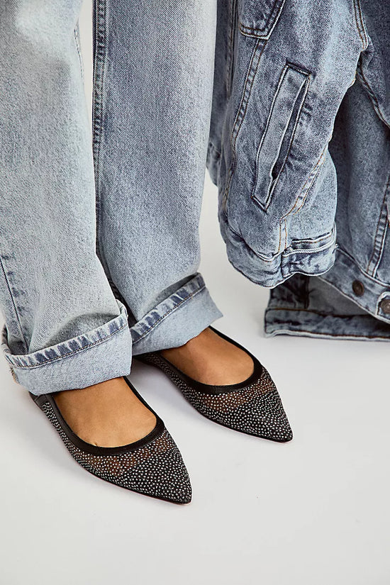 FREE PEOPLE Sheer Glitter Jules Flat - Black