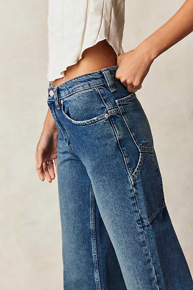 FREE PEOPLE Tinsley Baggy High Rise - Hazey Blue