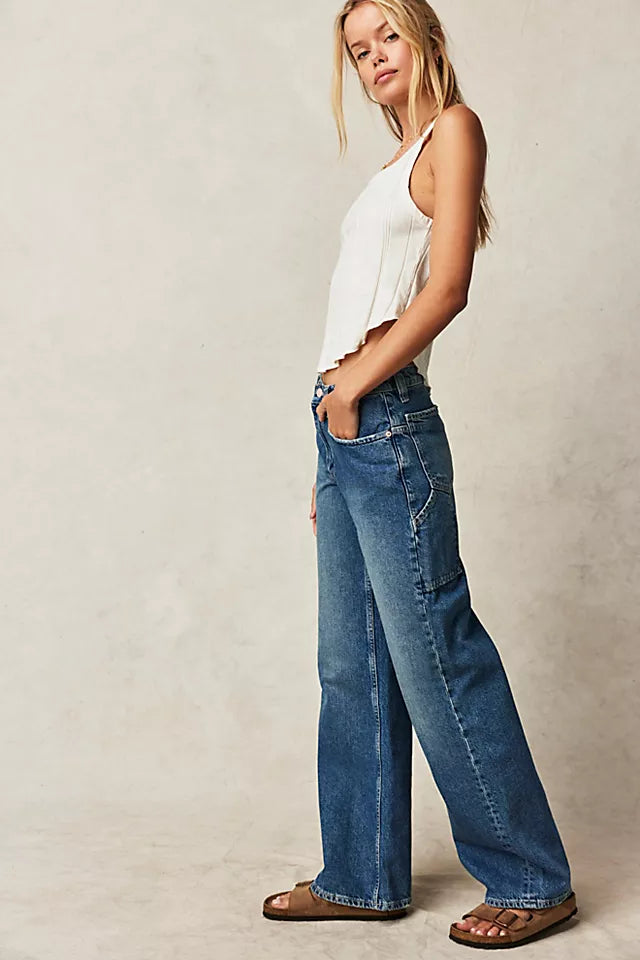 FREE PEOPLE Tinsley Baggy High Rise - Hazey Blue