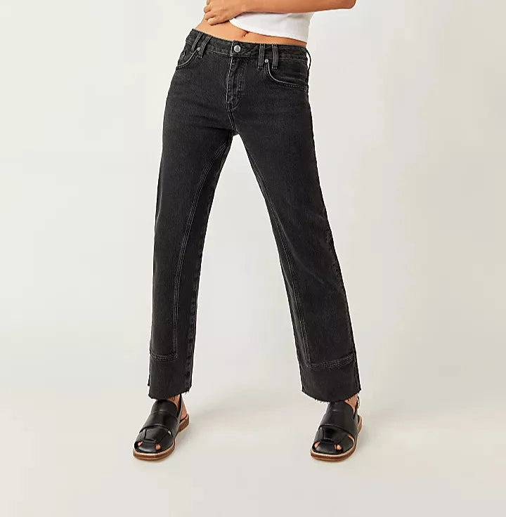 FREE PEOPLE Risk Taker Mid-Rise Straight - Black