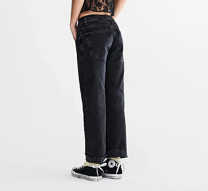 FREE PEOPLE Risk Taker Mid-Rise Straight - Black