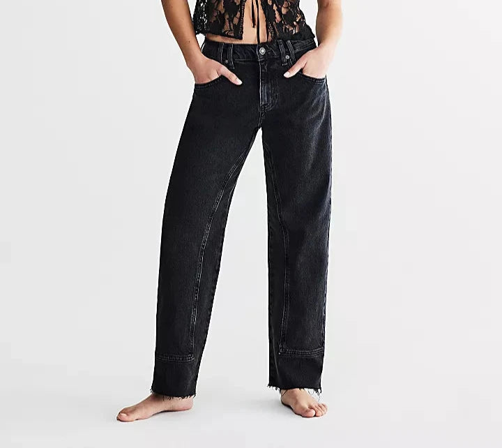 FREE PEOPLE Risk Taker Mid-Rise Straight - Black