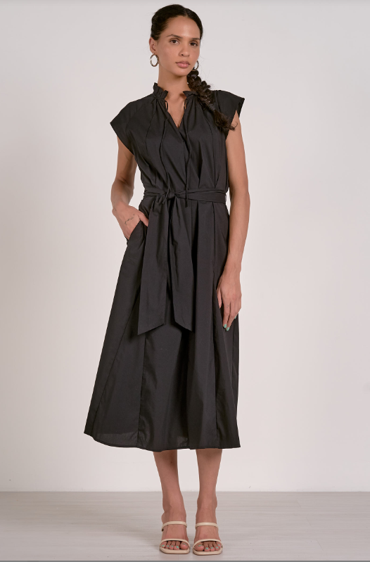 ELAN Maxi Cap Sleeve Dress- Black