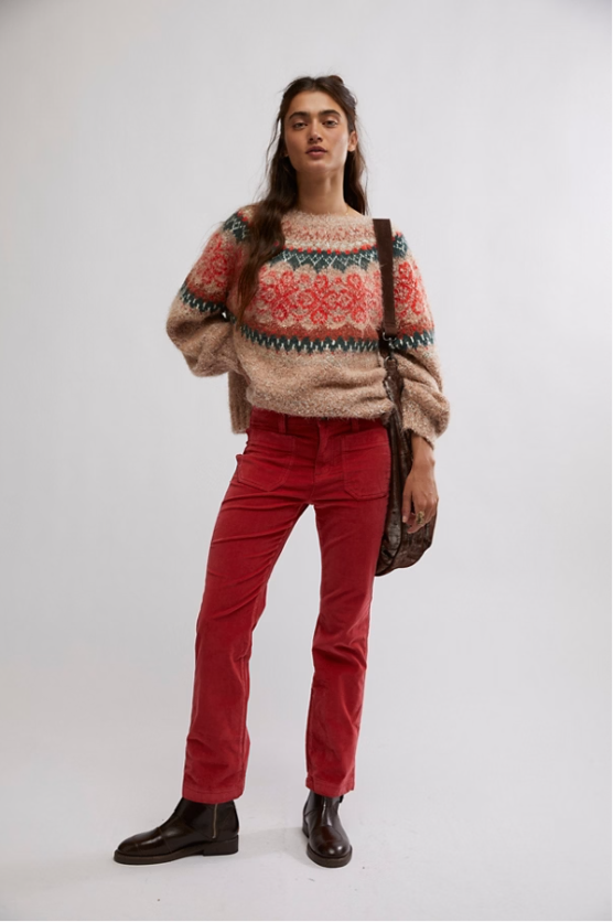 FREE PEOPLE High Time Kick Flare - Red Dahlia