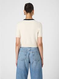 FRENCH CONNECTION BabySoft Short Sleeve Top - Cream/Marine