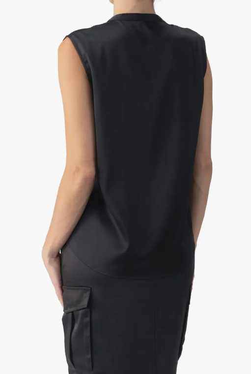 SANCTUARY Tie Neck Satin Shell - Black