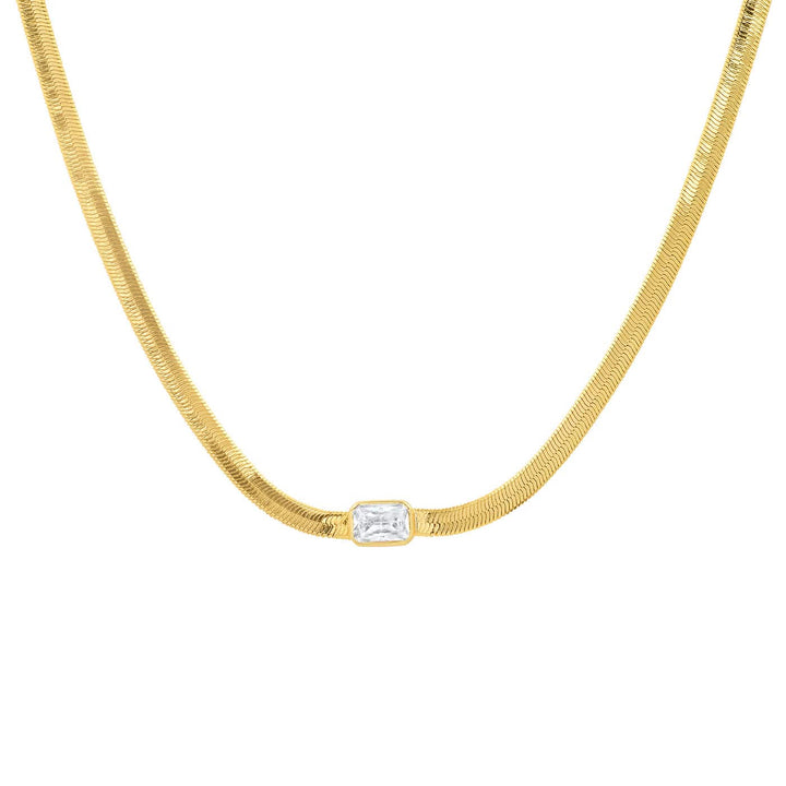 TAI JEWELRY Gold Herringbone Chain with Center Stone - Clear