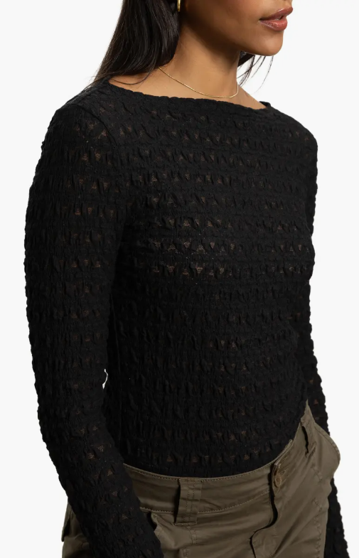 Long Sleeve Boatneck T-Shirt -Black